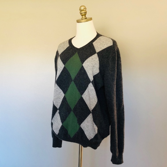 Mens Cashmere Argyle Sweater Gray Green  XL Apt 9 - Picture 1 of 9